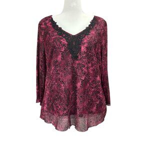 Biyaycda Dark Floral Sheer Witchy Lace Applique Blouse Sz 2X